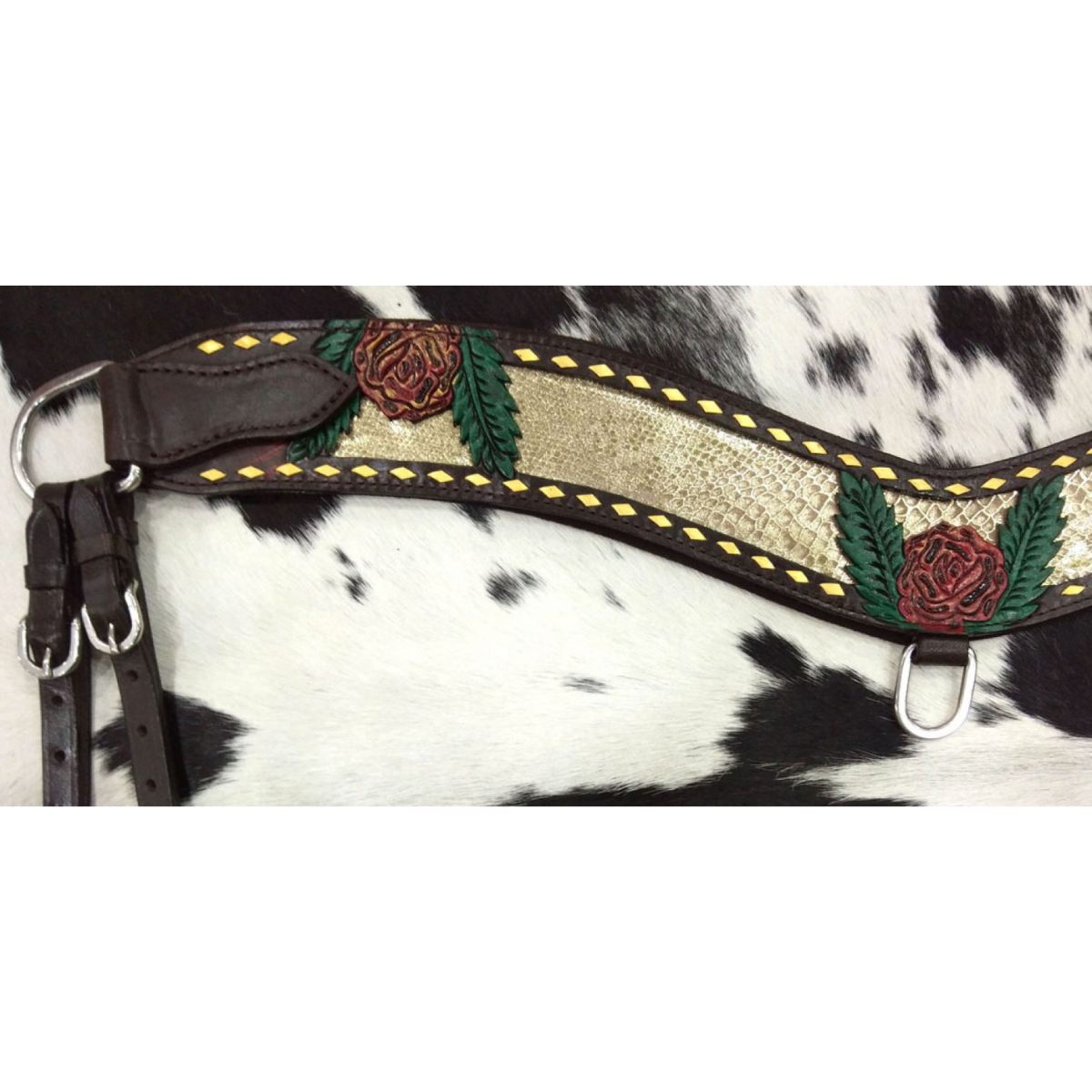 Showman ® Hand Painted Rose tripping collar with gold snakeskin inlay. - Double T Saddles