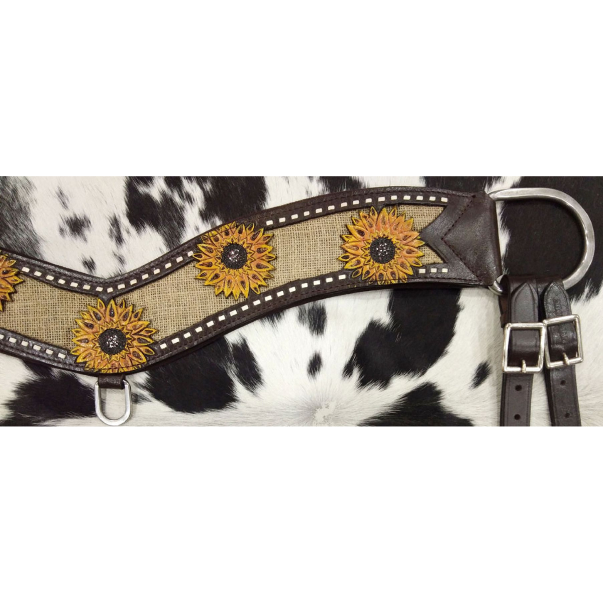 Showman ® Hand Painted Sunflower tripping collar with Burlap Inlay. - Double T Saddles