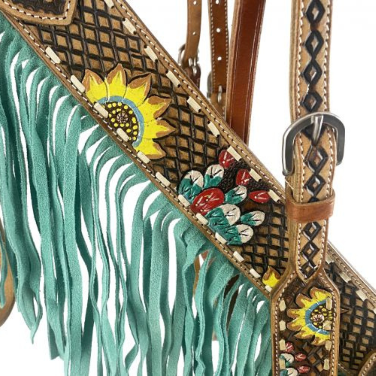 Showman ® Argentina medium oil cow leather with basket weave tooling and silver dots. - Double T Saddles