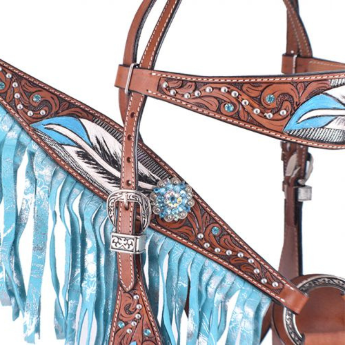 Showman ® Hand painted feather design browband headstall and breast collar set - Double T Saddles