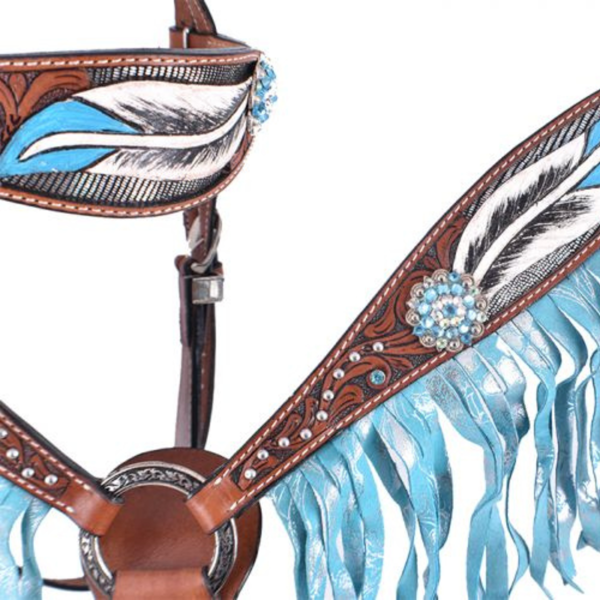 Showman ® Hand painted feather design browband headstall and breast collar set - Double T Saddles
