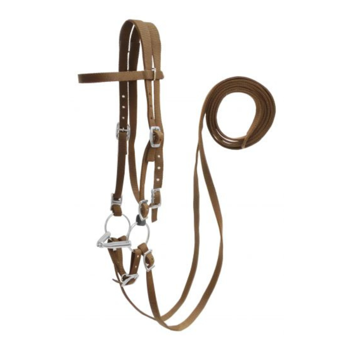 Showman ® Horse Size nylon headstall with snaffle bit. - Double T Saddles