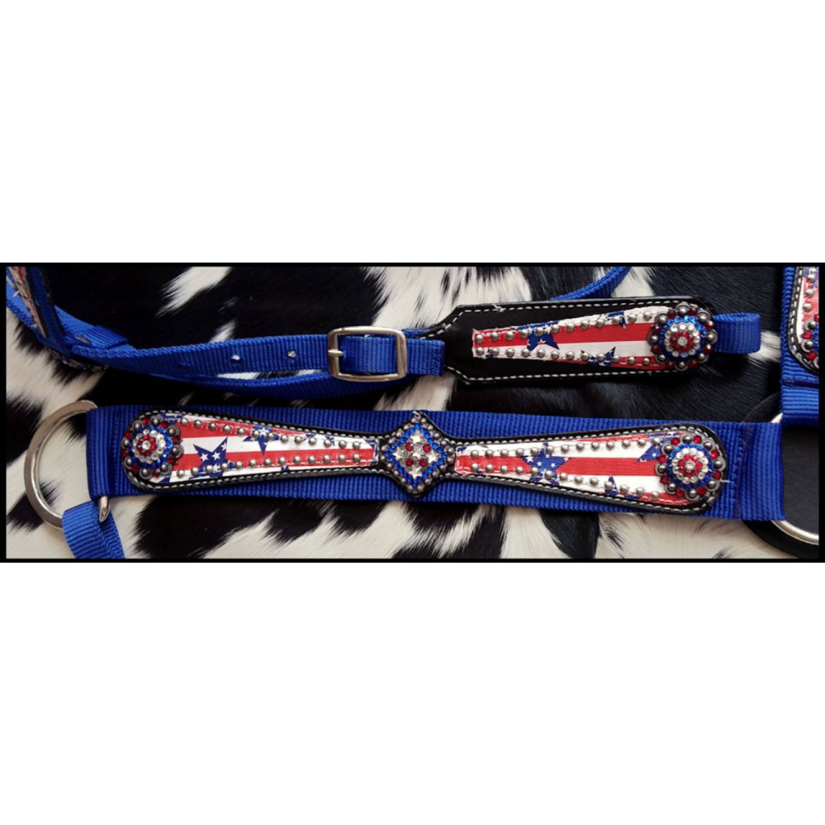 Showman ® Horse size nylon headstall and breast collar set with stars and stripes print overlay. - Double T Saddles