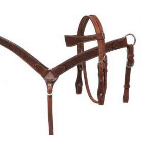 Showman ® MINI floral tooled headstall and breast collar set. - Double T Saddles