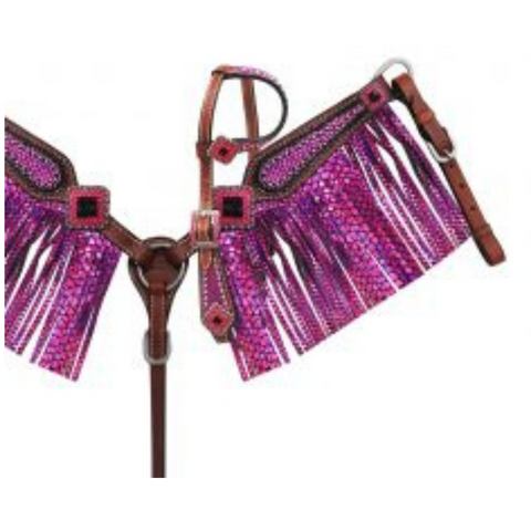 Showman ® Mini Size Purple metallic snake print headstall and breast collar set. - Double T Saddles