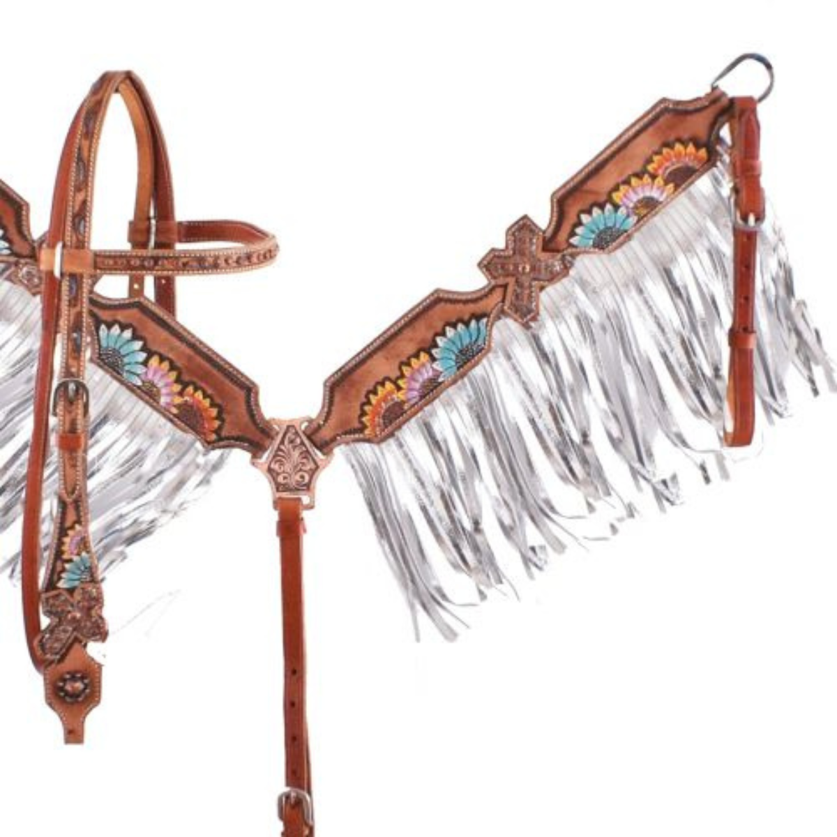 Multi Colored Sunflower and Cross Brow Band headstall 