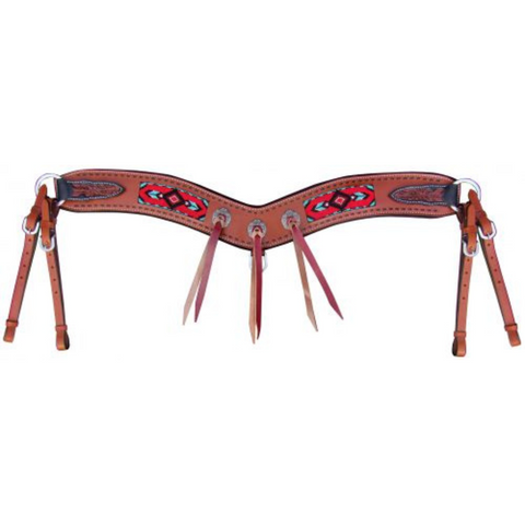 Showman Teal And Pink Navajo Inlay Medium Leather Spur Straps With Crystal Conchos