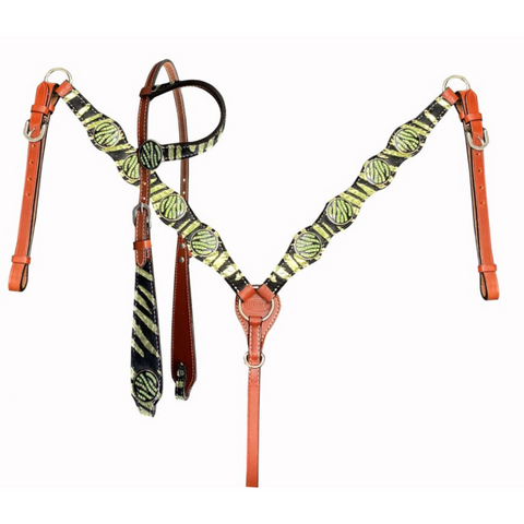Neon Zebra Print One Ear Headstall 