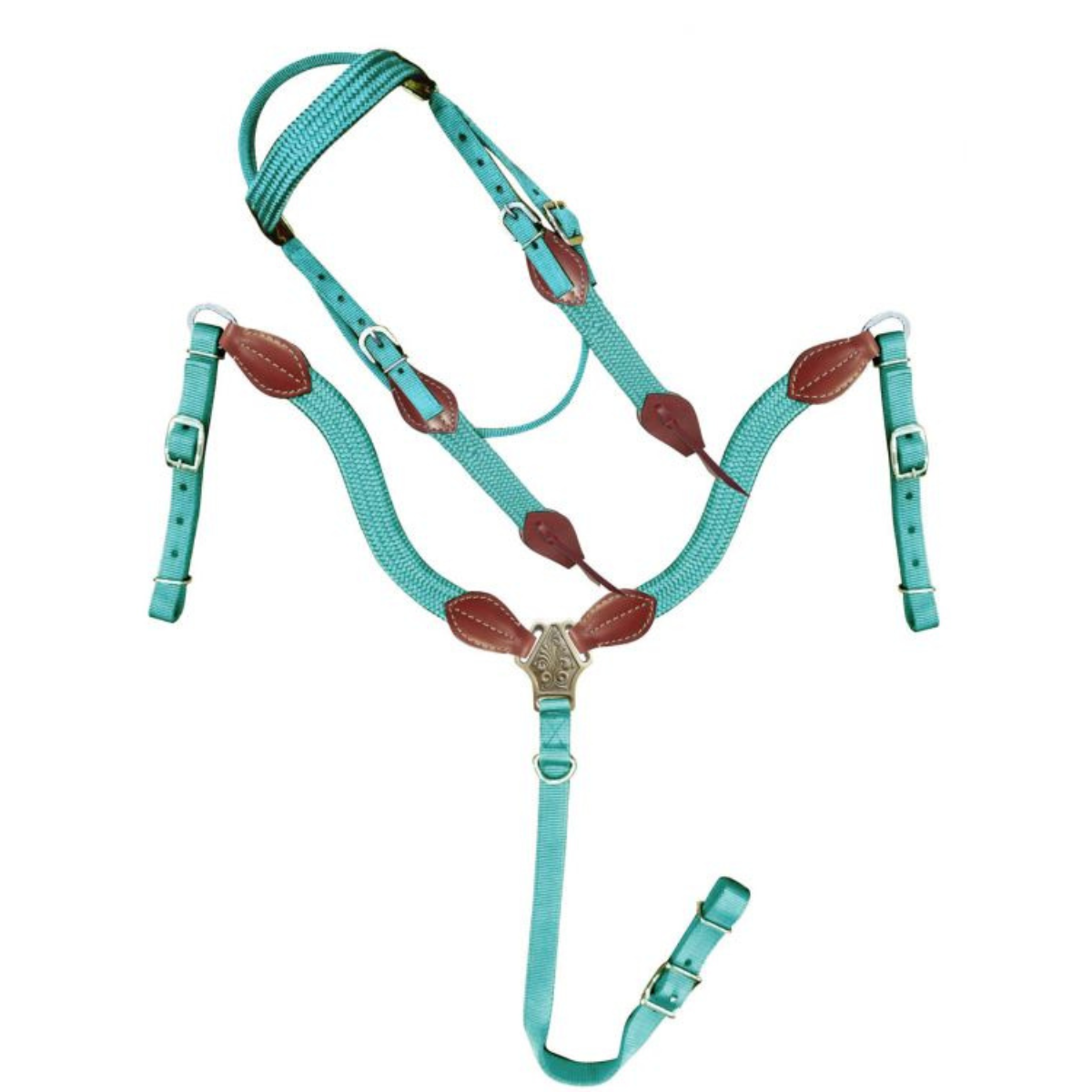 Showman ® Nylon Brow Band Headstall and Breast collar set with leather accents. - Double T Saddles