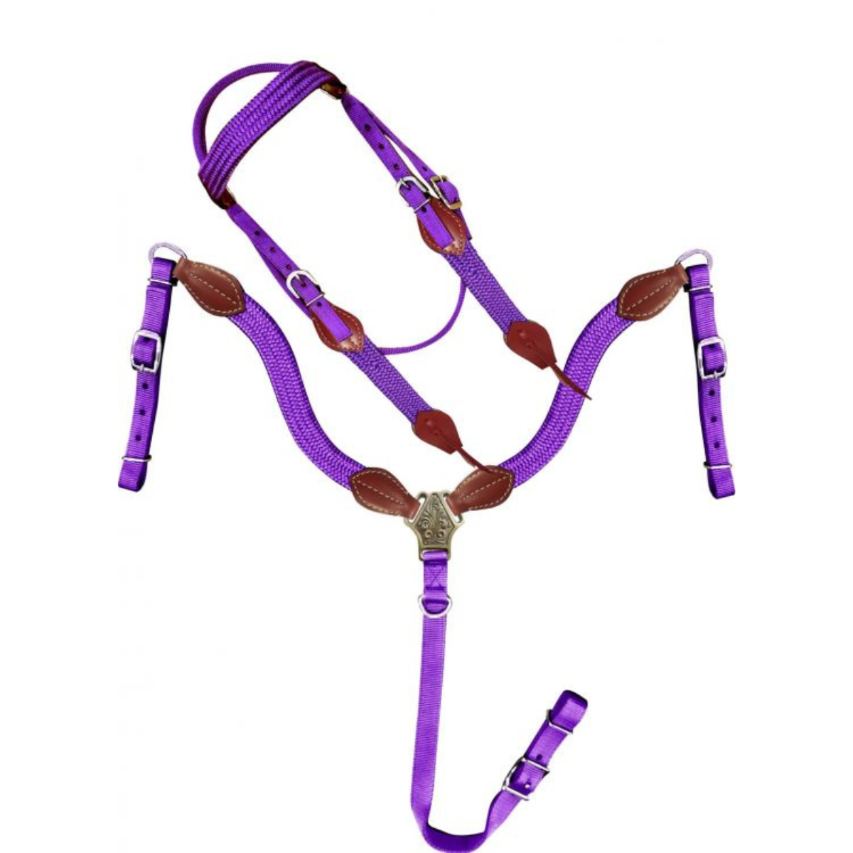 Showman ® Nylon Brow Band Headstall and Breast collar set with leather accents. - Double T Saddles