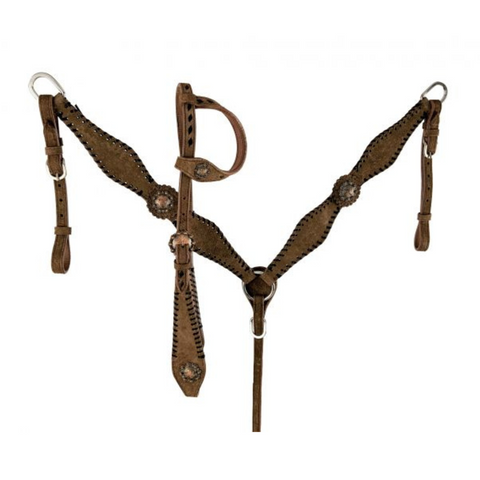 One Ear Chocolate Rough Out Headstall and Breast Collar Set