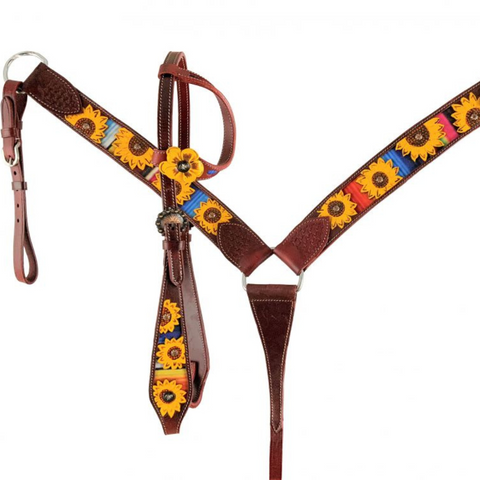 One Ear Medium Oil Headstall and Breast Collar Set