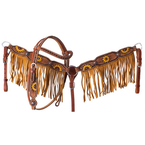 PONY Hand painted sunflower headstall and breast collar set
