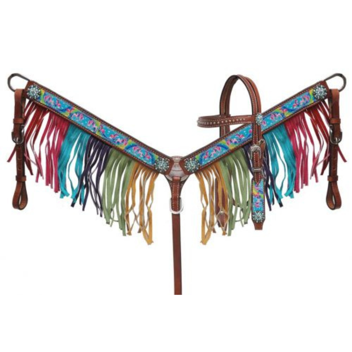 Showman ® PONY SIZE " Rainbow Pony" headstall and breast collar set. - Double T Saddles