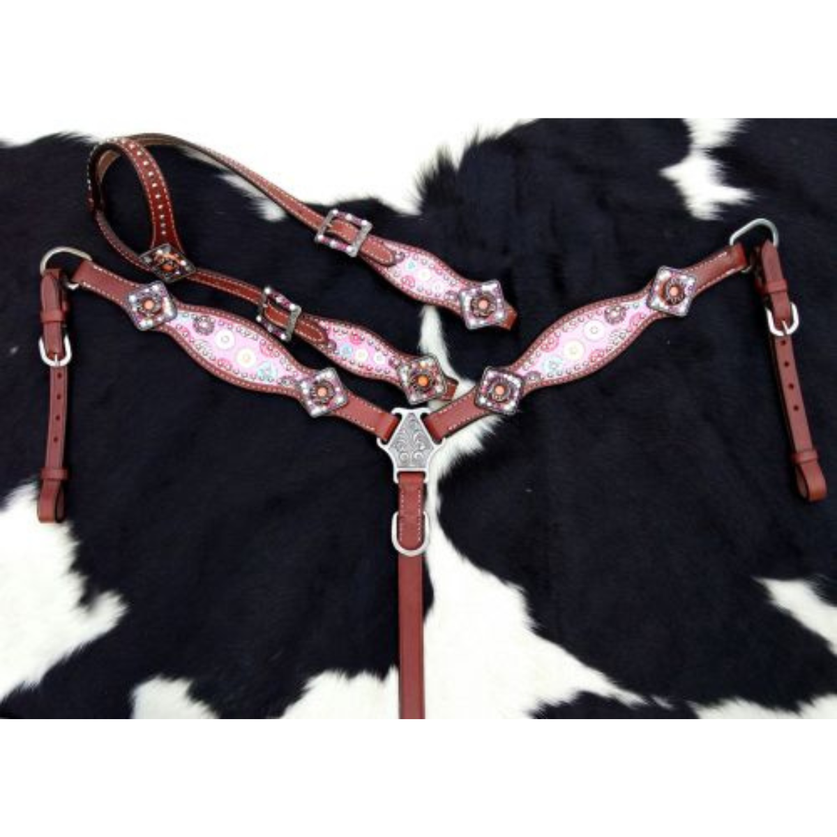 Showman ® PONY SIZE Donut print headstall and breast collar set. - Double T Saddles