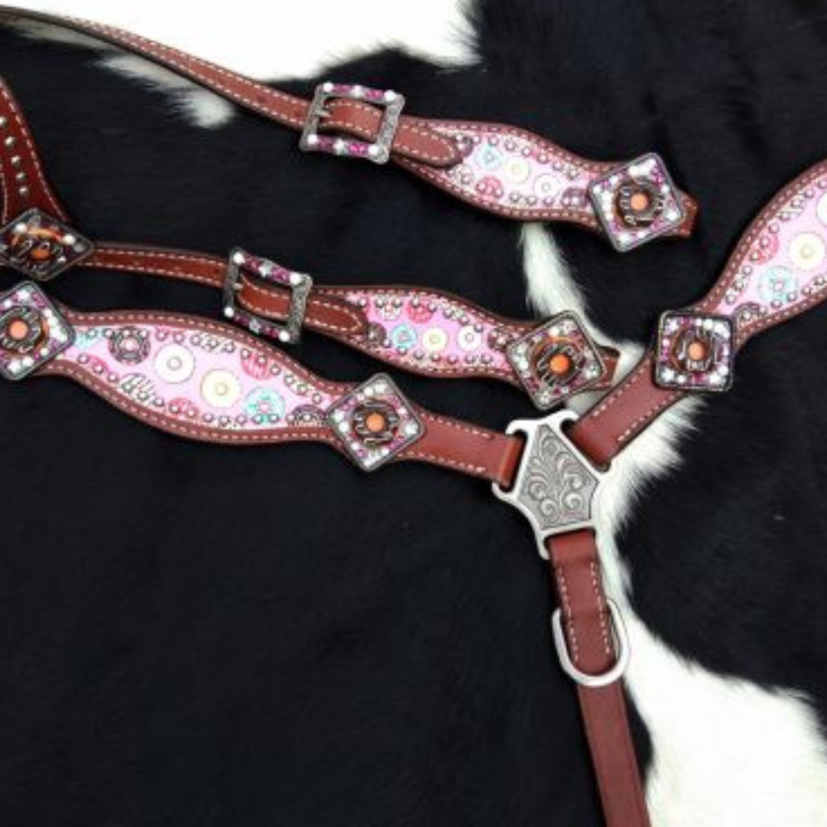 Showman ® PONY SIZE Donut print headstall and breast collar set. - Double T Saddles