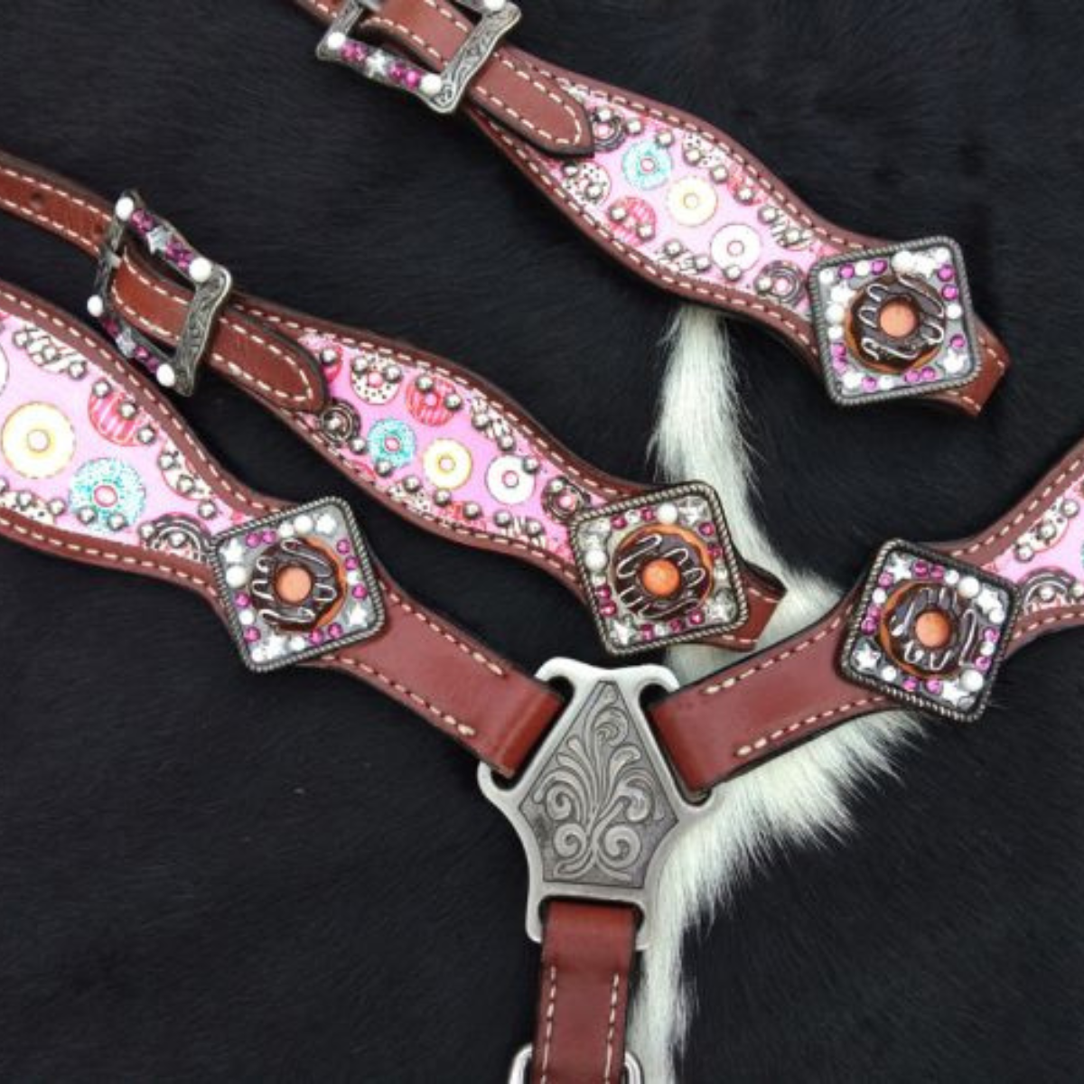 Showman ® PONY SIZE Donut print headstall and breast collar set. - Double T Saddles