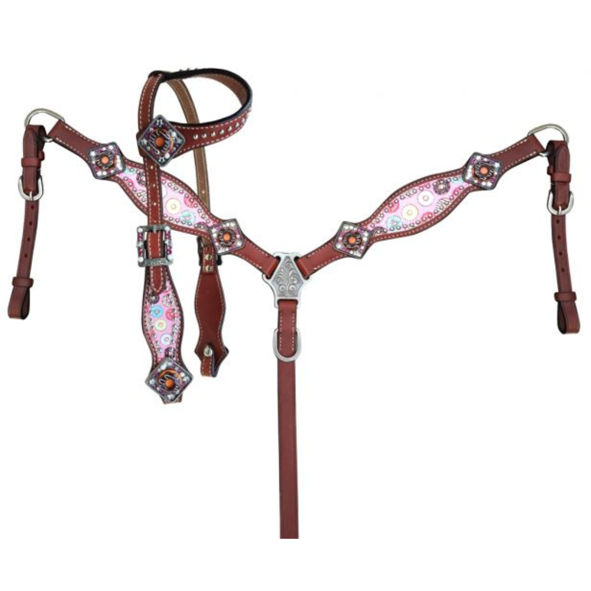 PONY SIZE Donut print headstall and breast collar set
