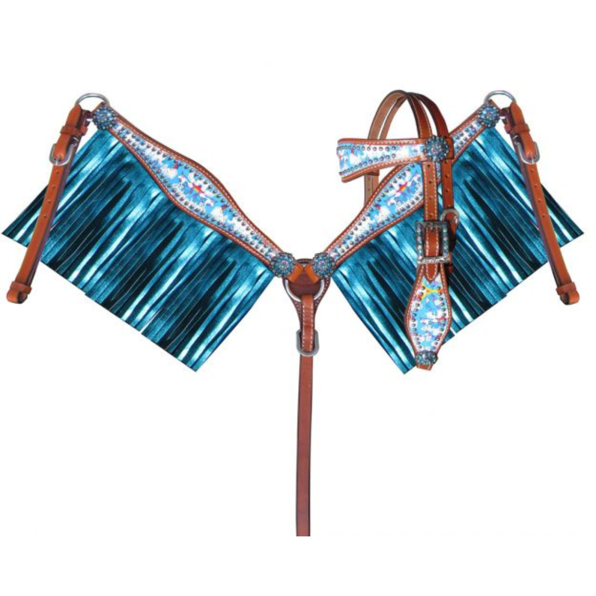 PONY SIZE Rainbow Unicorn print headstall and breast collar set