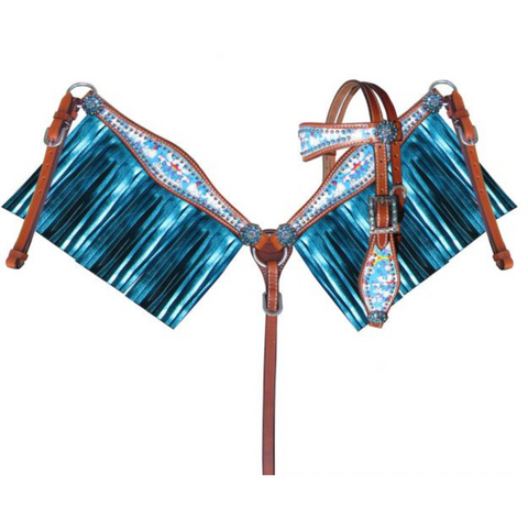 PONY SIZE Rainbow Unicorn print headstall and breast collar set