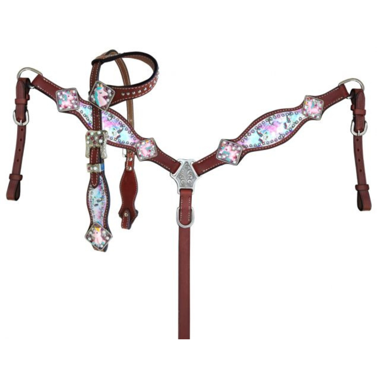 PONY SIZE Tie Dye Unicorn printed headstall