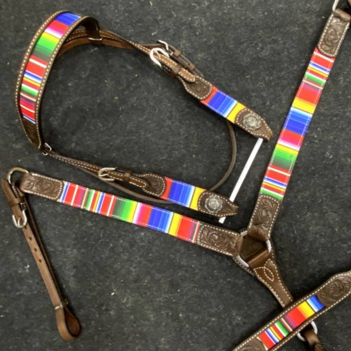 Showman ® Rainbow Serape Print Browband Headstall and Breast collar Set with wither strap. - Double T Saddles