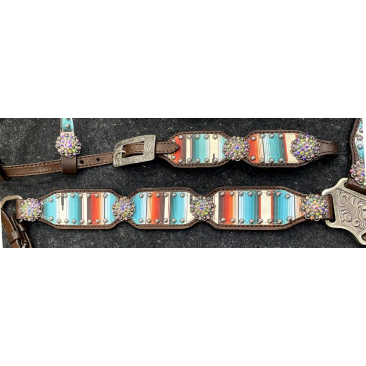 Showman ® Serape Southwest Print One Ear Headstall and Breastcollar Set with bling conchos. - Double T Saddles