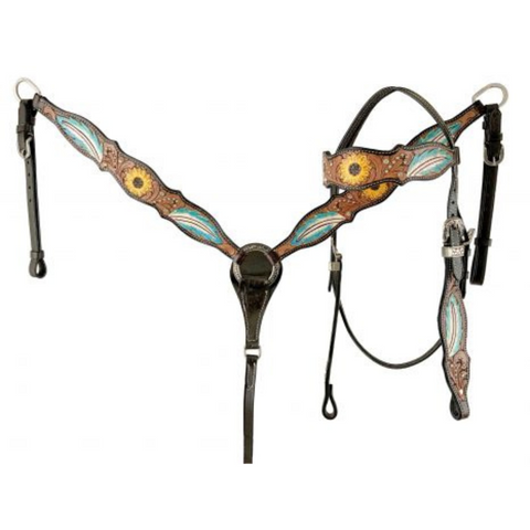 Two Tone Leather Headstall & Breastcollar set