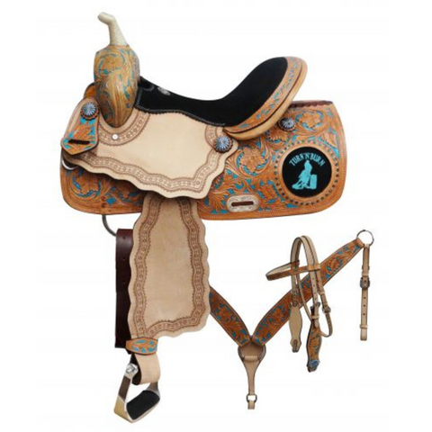 14", 15", 16" Double T barrel saddle set with " Turn 'N' Burn" design. - Double T Saddles