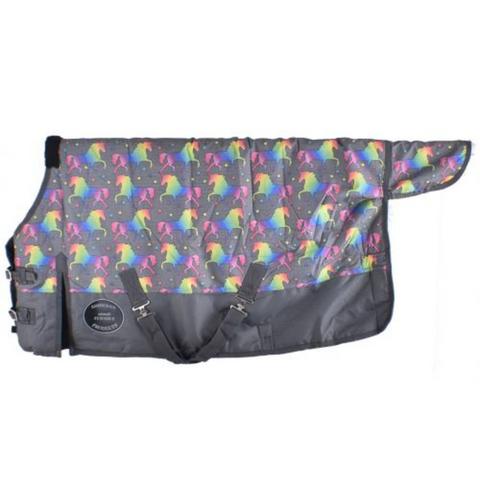PONY/YEARLING 56"-62"  Waterproof and Breathable Showman ® Unicorn Print 1200D Turnout Blanket. - Double T Saddles