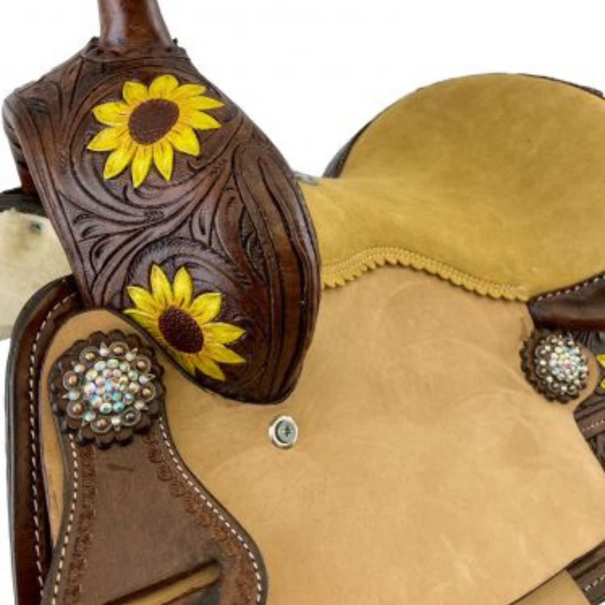 SUNFLOWER DESIGN 10" DOUBLE T BARREL STYLE SADDLE - Double T Saddles