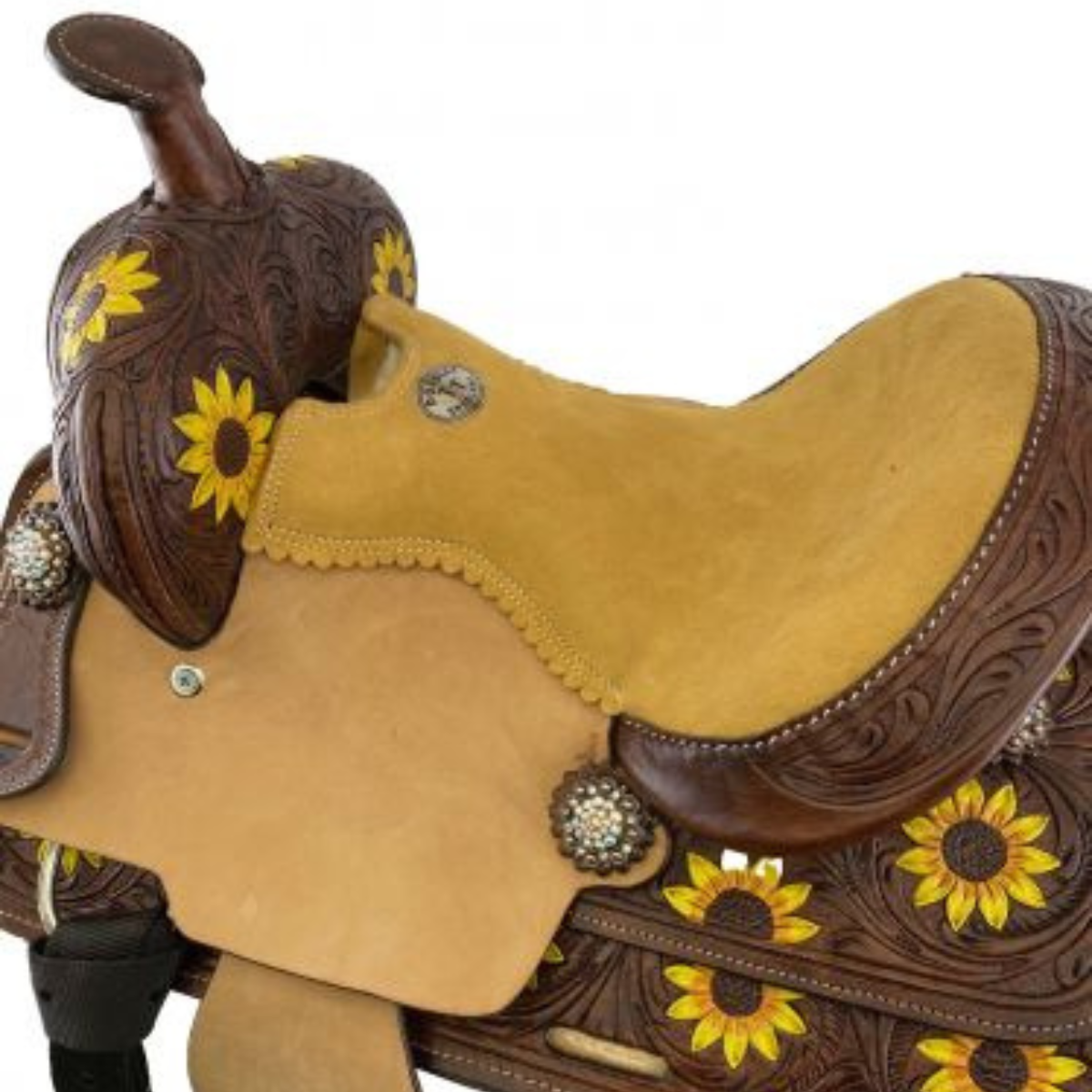 SUNFLOWER DESIGN 10" DOUBLE T BARREL STYLE SADDLE - Double T Saddles