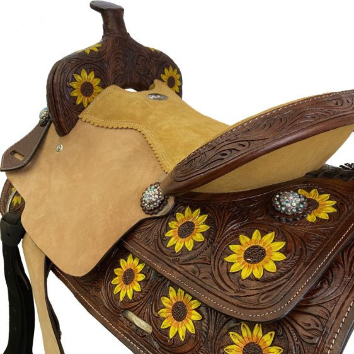 SUNFLOWER DESIGN 15" / 16" DOUBLE T  BARREL STYLE SADDLE - Double T Saddles