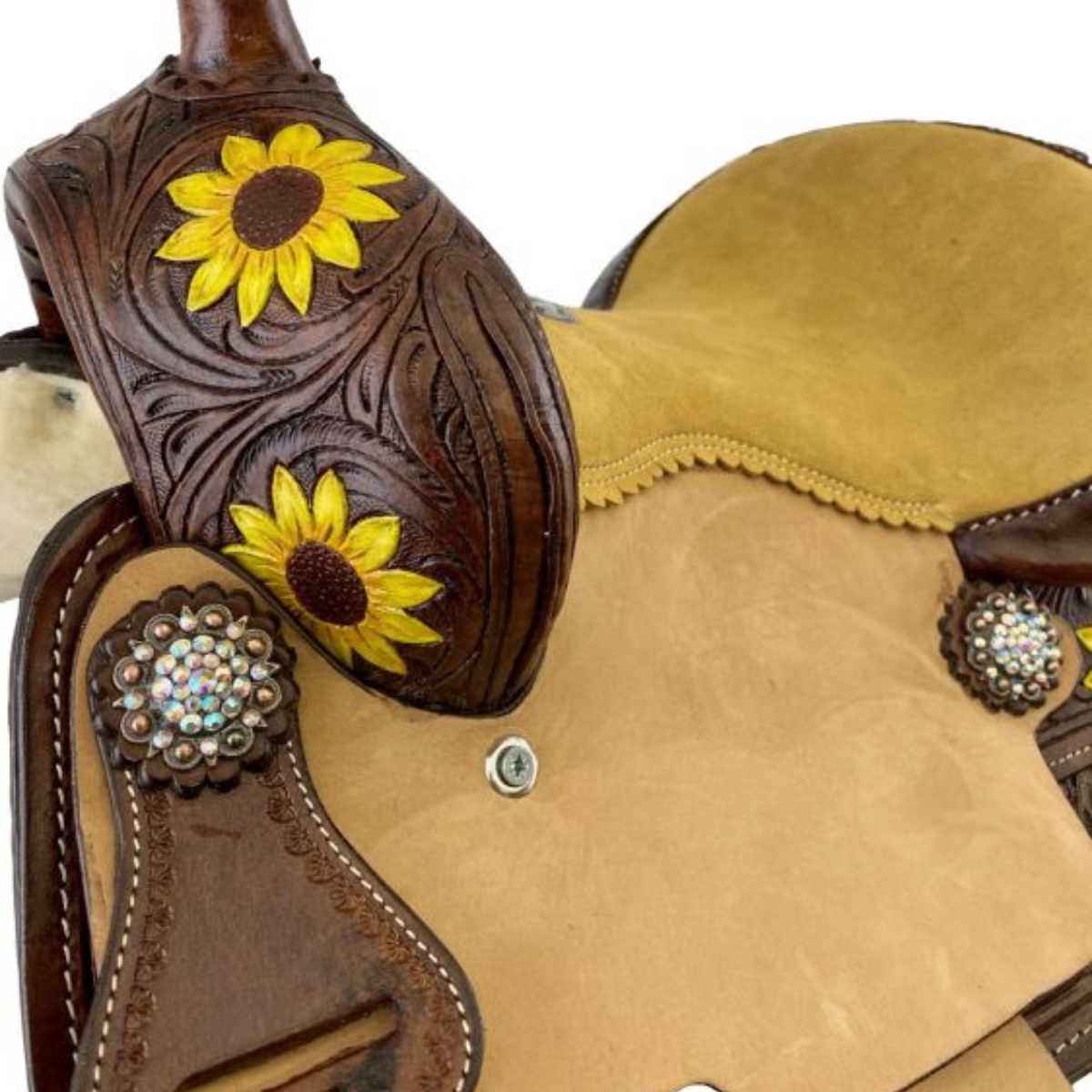 SUNFLOWER DESIGN 15" / 16" DOUBLE T  BARREL STYLE SADDLE - Double T Saddles