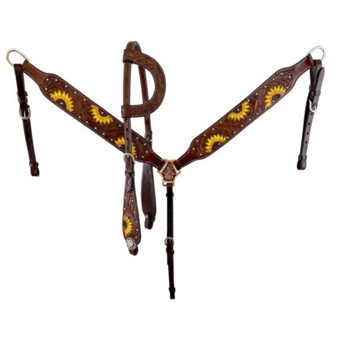 SUNFLOWER DESIGN 15" / 16" DOUBLE T  BARREL STYLE SADDLE - Double T Saddles