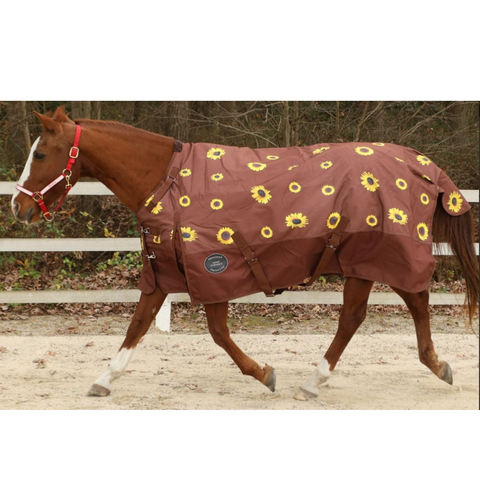 Showman ® THIS 1200 DENIER TURNOUT FEATURES A TRENDY SUNFLOWER PRINT - Double T Saddles